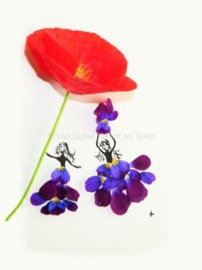 ansichtkaar postcard meisjes girls poppy klaproos bloemblaadjes flower petals viola viooltjes 