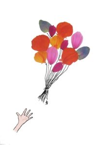 ansichtkaart postcard ballonnen balloons flower petals bloemblaadjes hand verjaardag verjaardagskaart birthday card