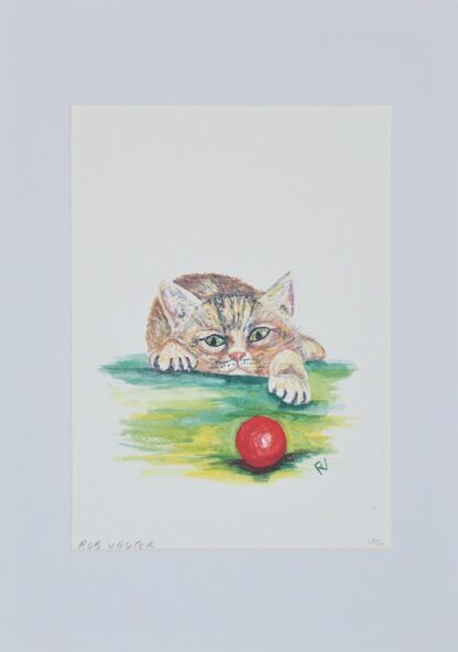 artprint kunst aquarel watercolor bird art cat cats kat poes spelen let's play