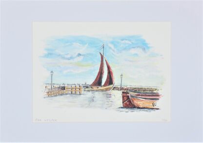 artprint kunst aquarel watercolor art landscape zeilboot haven volendam markermeer sailing sailboat boot boat harbour hollandse luchten