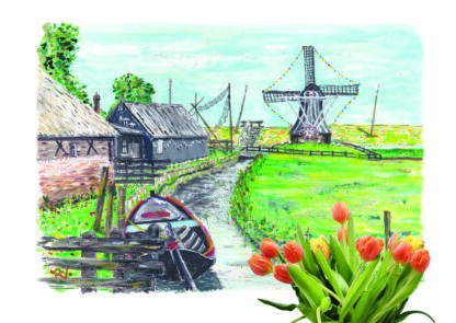 ansichtkaart postcard holland hollands nederland nederlands typisch typical dutch molen molens windmill windmills zuiderzeemuseum tulp tulip water enkhuizen vissersnetten visnetten visser toerist