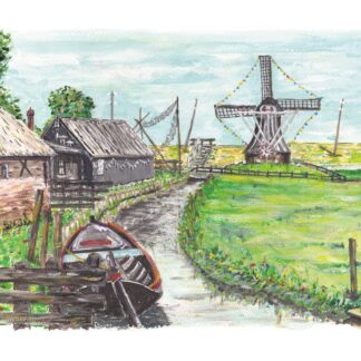 art print prent typisch hollands typical dutch nederlands nederland holland windmill molen vissen bootje boat fishing