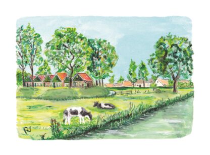 art print prent typisch hollands typical dutch nederlands nederland holland koeien cows dijk dike sloot