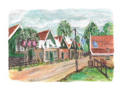 art print prent typisch hollands typical dutch nederlands nederland holland wasdag laundry was huisjes houses