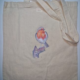 birds vogel robin roodborstje ansichtkaart totebag linnen tas