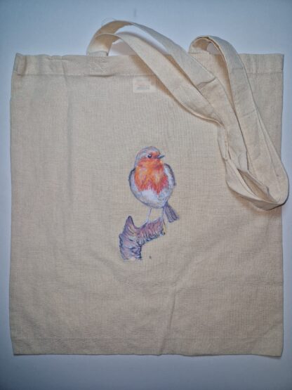 birds vogel robin roodborstje ansichtkaart totebag linnen tas