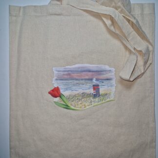 typical dutch zee sea shore kust seagull zeemeeuw toeristisch tourist toerist ansichtkaart tulpen tulip holland tote bag linnen tas