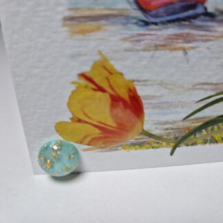 aqua gold foil kaarthouder kaartpin handig magnetisch tulp ansichtkaart