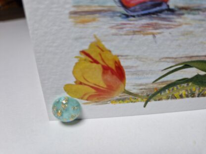 aqua gold foil kaarthouder kaartpin handig magnetisch tulp ansichtkaart