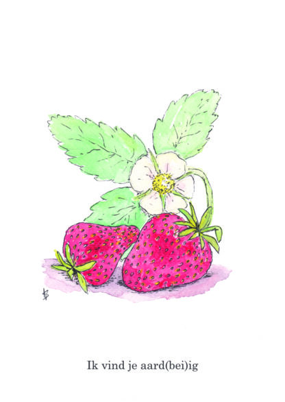 ansichtkaart postcard vegetable nice and fun drawing sweet strawberry aardbei aardig strawberries aardbeien